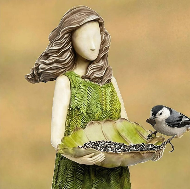 Resin Fairy Garden Bird Feeder Statue Outdoor Bird Bath Figurine