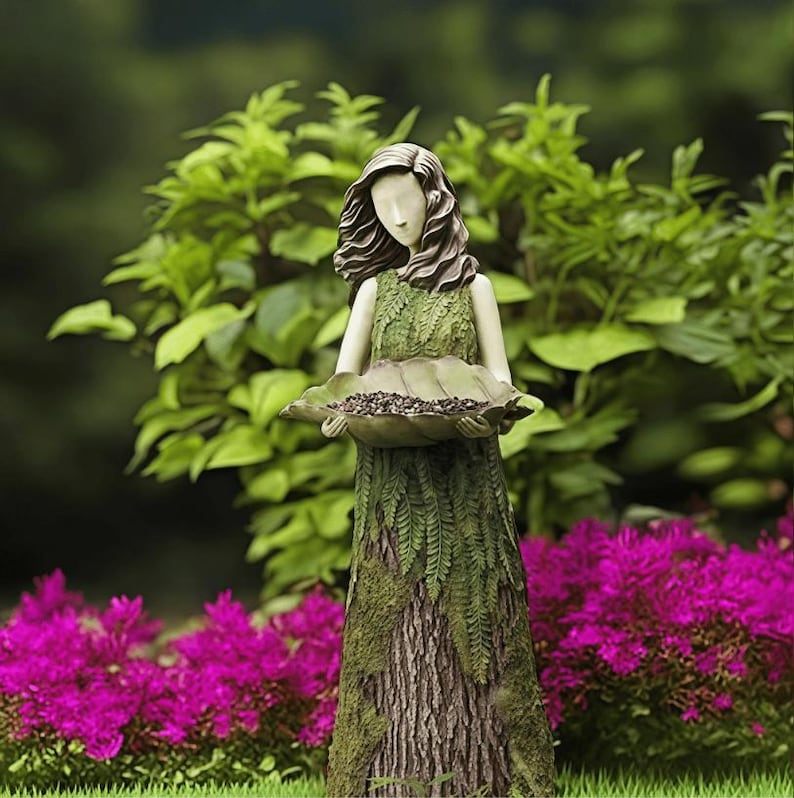 Resin Fairy Garden Bird Feeder Statue Outdoor Bird Bath Figurine