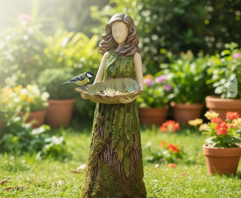 Resin Fairy Garden Bird Feeder Statue Outdoor Bird Bath Figurine