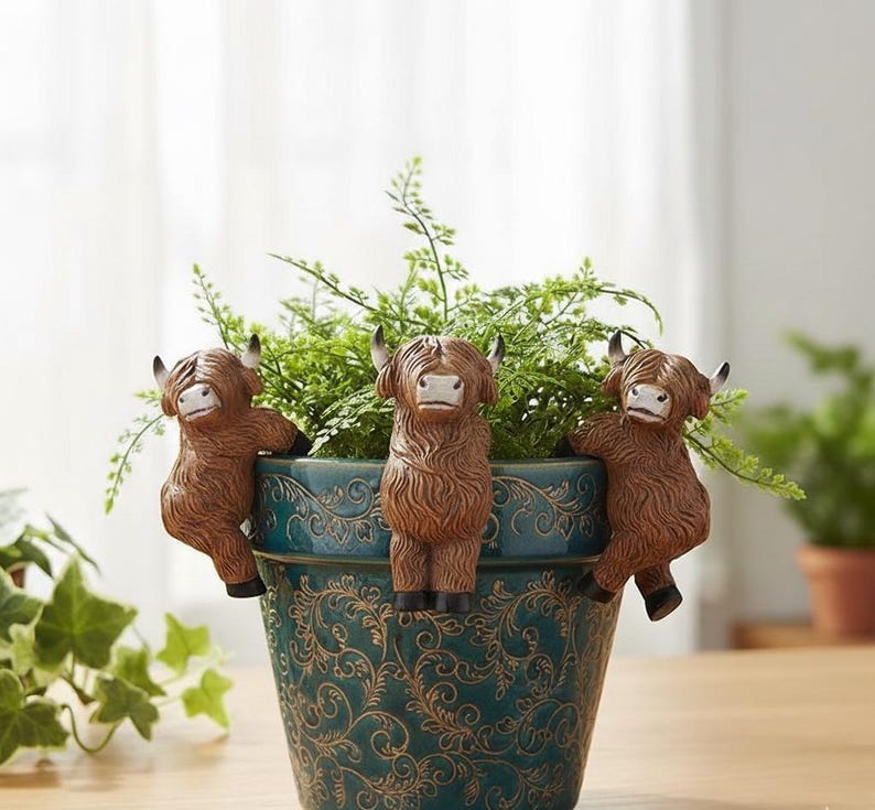 Highland Cow Pot Hangers Resin Farm Animal Planter Decor