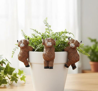 Highland Cow Pot Hangers Resin Farm Animal Planter Decor