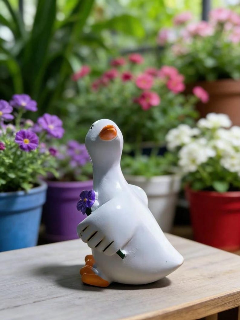 Cute Duck Pot Hanger – Resin Goose Plant Rim Figurines