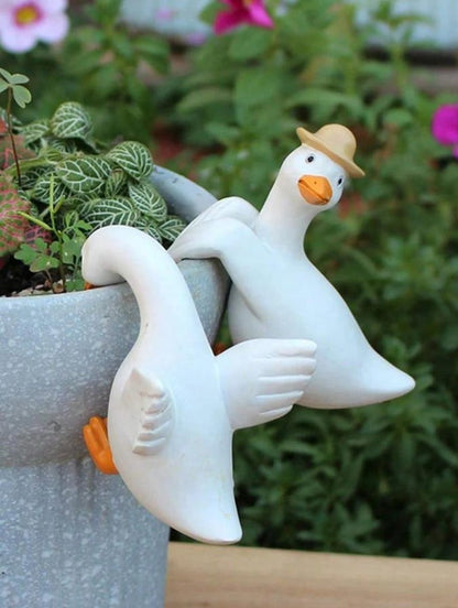 Cute Duck Pot Hanger – Resin Goose Plant Rim Figurines