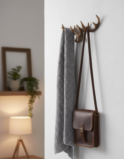 Resin Deer Antler Wall Hook Rustic Lodge Coat Rack