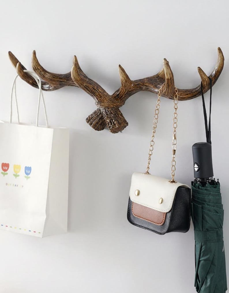 Resin Deer Antler Wall Hook Rustic Lodge Coat Rack