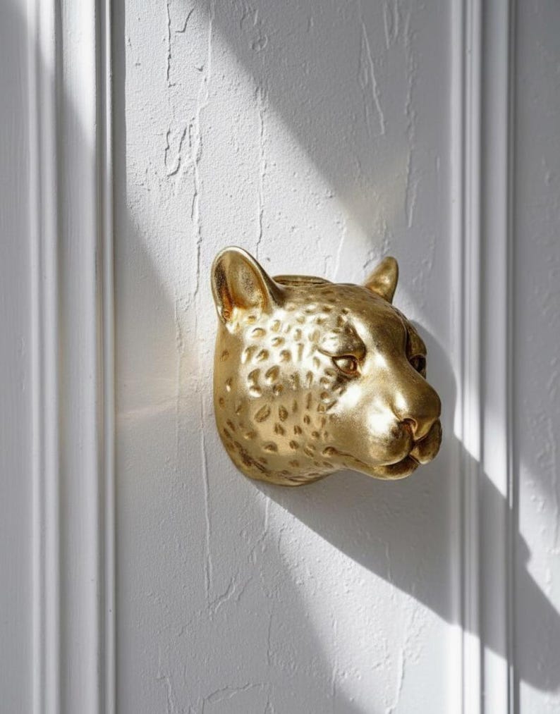 Leopard Wall Planter – Metal Embossed Animal Head Vase