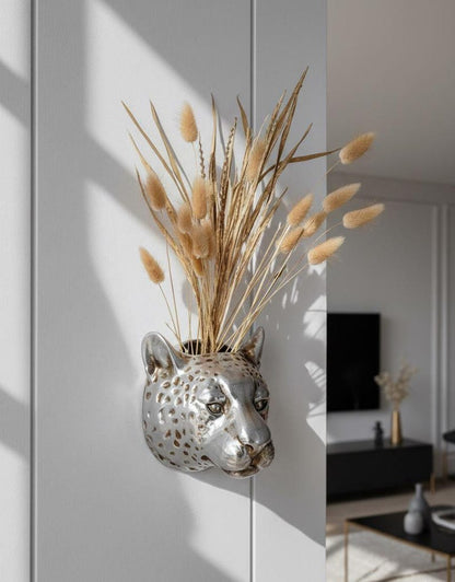 Leopard Wall Planter – Metal Embossed Animal Head Vase