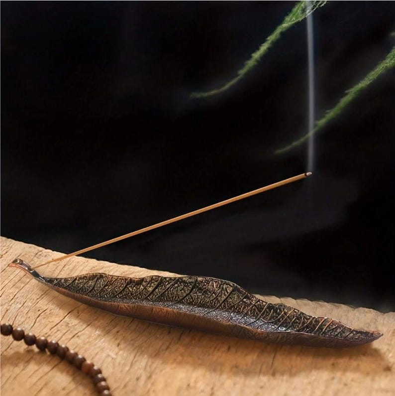 Leaf Incense Holder Decorative Metal Tray Gold Bronze Copper Zen Decor