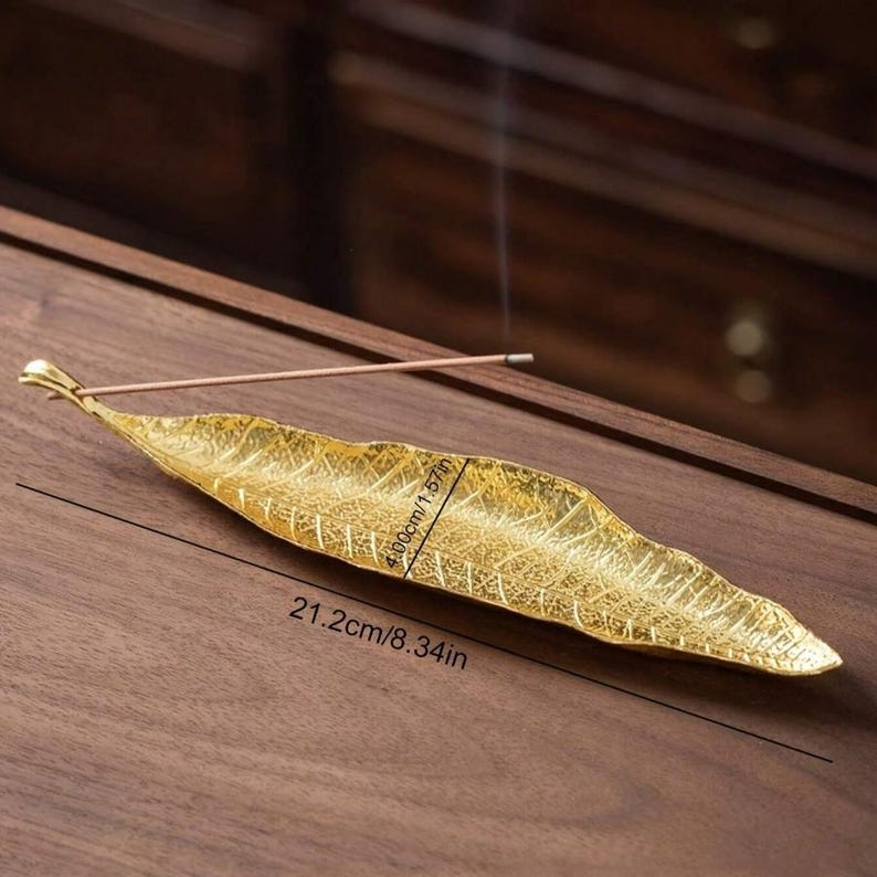 Leaf Incense Holder Decorative Metal Tray Gold Bronze Copper Zen Decor