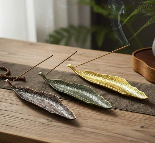 Leaf Incense Holder Decorative Metal Tray Gold Bronze Copper Zen Decor