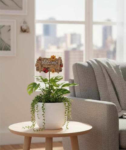 Welcome Garden Stake Resin Planter Decor Ladybug Flower Sign