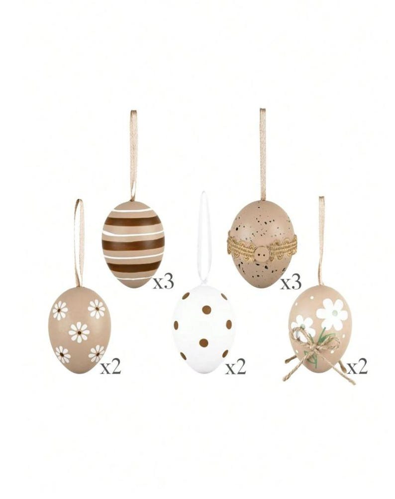 Set of 12 Hanging Easter Eggs Decor Neutral Spring Ornaments