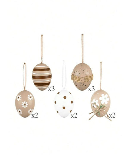 Set of 12 Hanging Easter Eggs Decor Neutral Spring Ornaments