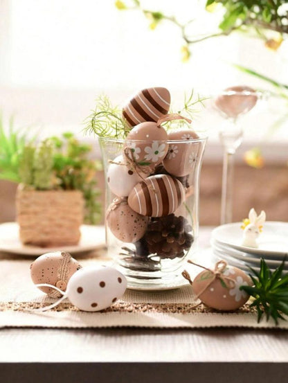 Set of 12 Hanging Easter Eggs Decor Neutral Spring Ornaments