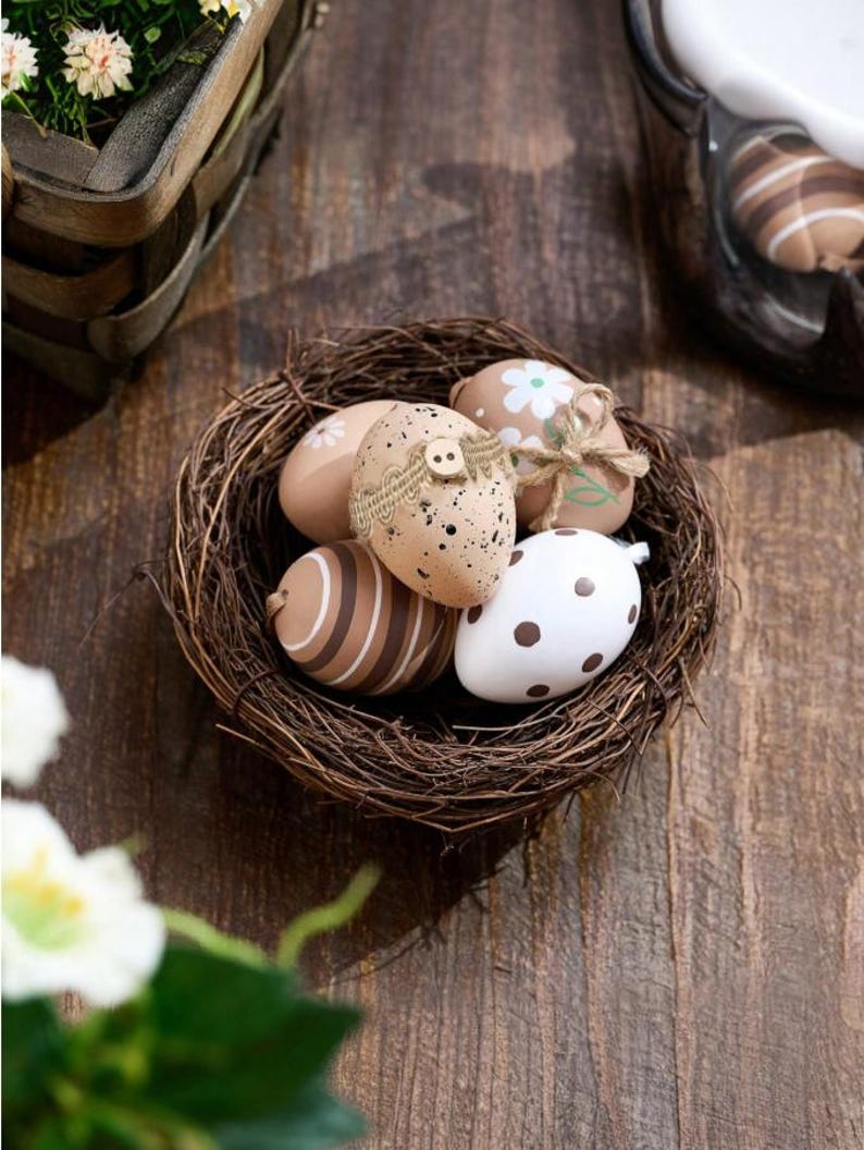Set of 12 Hanging Easter Eggs Decor Neutral Spring Ornaments