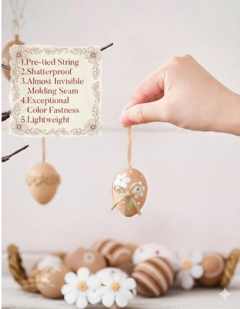Set of 12 Hanging Easter Eggs Decor Neutral Spring Ornaments