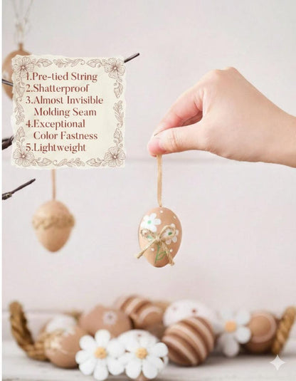 Set of 12 Hanging Easter Eggs Decor Neutral Spring Ornaments