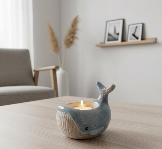 Ceramic Whale Tea Light Holder Coastal Nautical Candle Holder Beach Decor