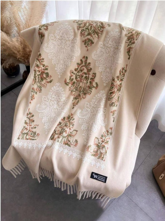 Embroidered Paisley Scarf Wrap Women Thick Winter Shawl