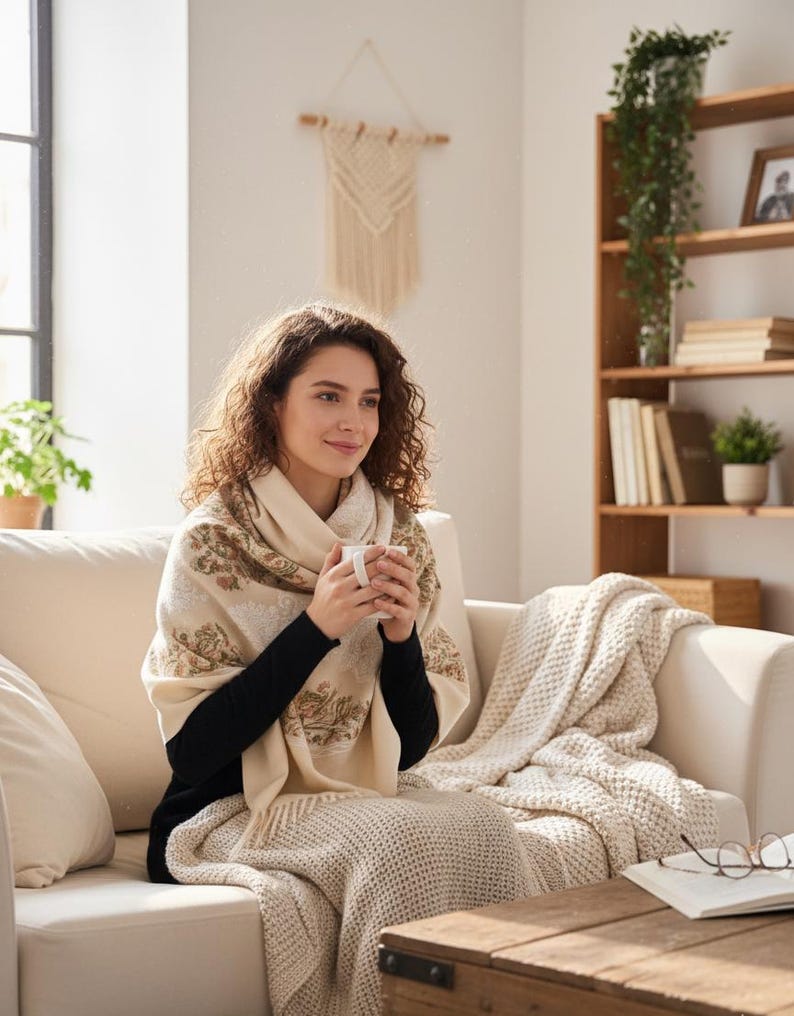 Embroidered Paisley Scarf Wrap Women Thick Winter Shawl