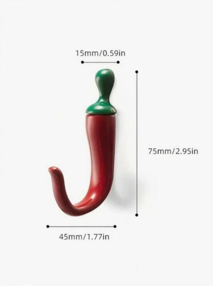 Red Chili Pepper Wall Hooks – 2Pcs Metal Kitchen & Coat Hooks