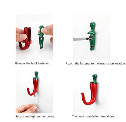 Red Chili Pepper Wall Hooks – 2Pcs Metal Kitchen & Coat Hooks