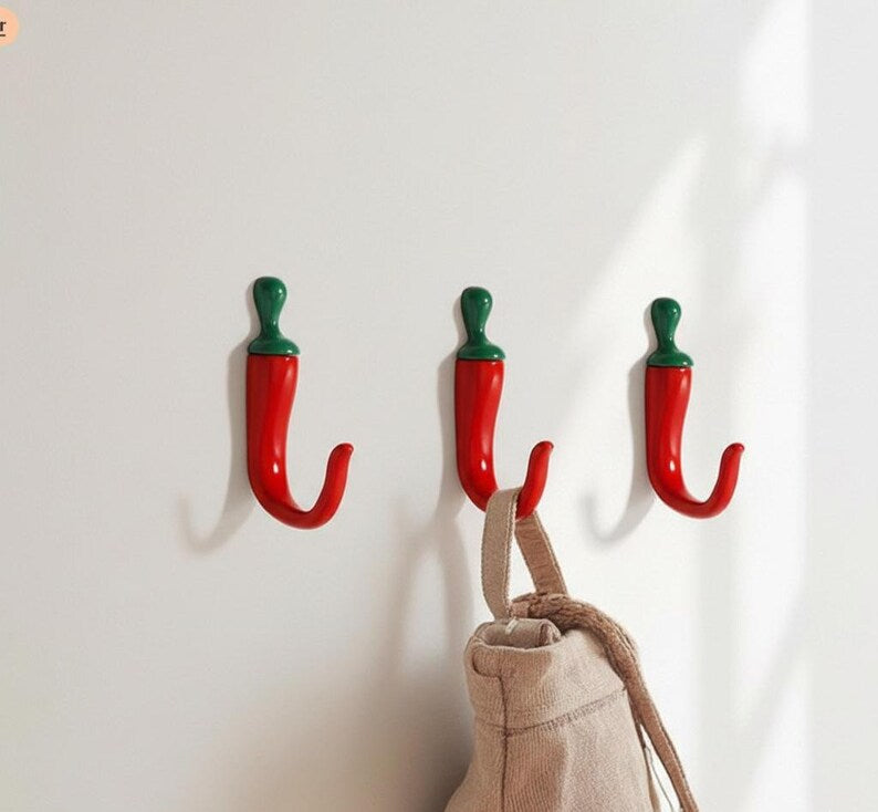 Red Chili Pepper Wall Hooks – 2Pcs Metal Kitchen & Coat Hooks