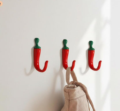 Red Chili Pepper Wall Hooks – 2Pcs Metal Kitchen & Coat Hooks