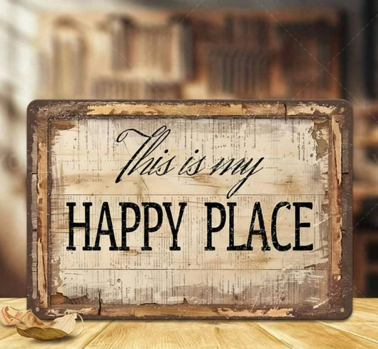 Happy Place Tin Sign Vintage Farmhouse Wall Decor