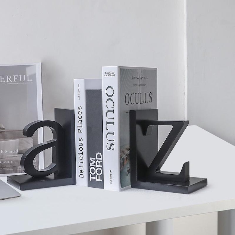 Wooden Alphabet Bookends A to Z Decorative Letter Book Holder