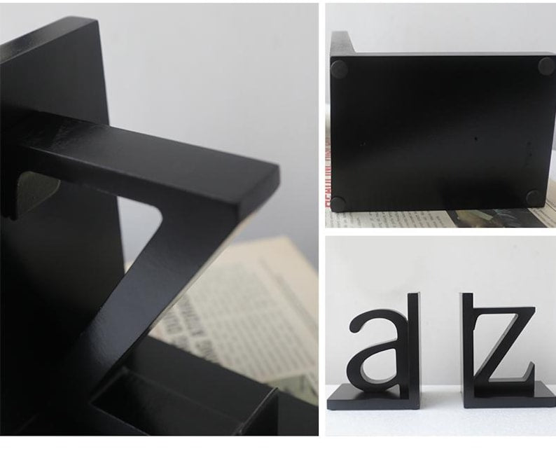 Wooden Alphabet Bookends A to Z Decorative Letter Book Holder