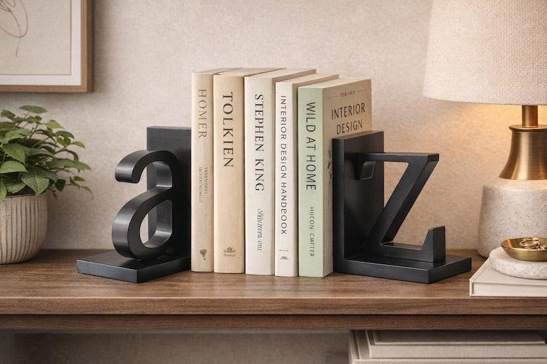 Wooden Alphabet Bookends A to Z Decorative Letter Book Holder
