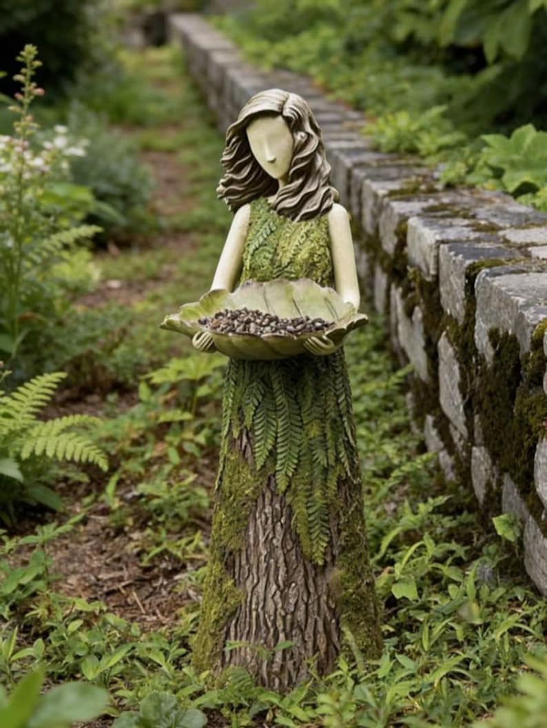 Resin Fairy Garden Bird Feeder Statue Outdoor Bird Bath Figurine
