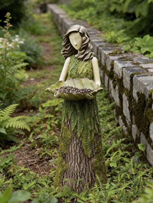 Resin Fairy Garden Bird Feeder Statue Outdoor Bird Bath Figurine