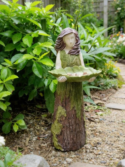 Resin Fairy Garden Bird Feeder Statue Outdoor Bird Bath Figurine