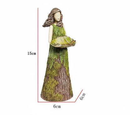 Resin Fairy Garden Bird Feeder Statue Outdoor Bird Bath Figurine
