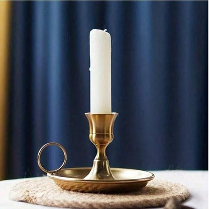 Vintage Brass Chamberstick Candle Holder Copper & Black Handheld Metal