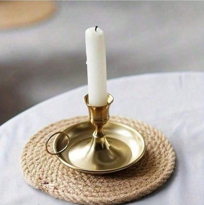Vintage Brass Chamberstick Candle Holder Copper & Black Handheld Metal