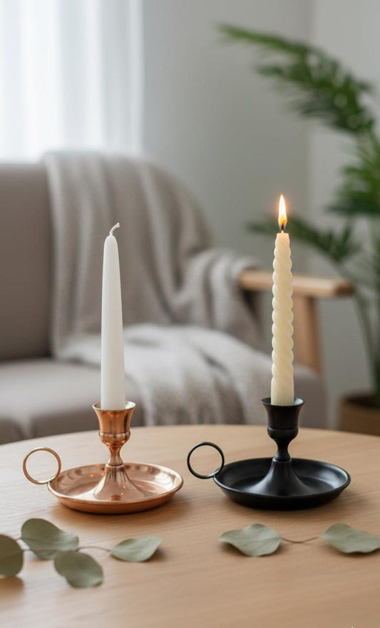 Vintage Brass Chamberstick Candle Holder Copper & Black Handheld Metal