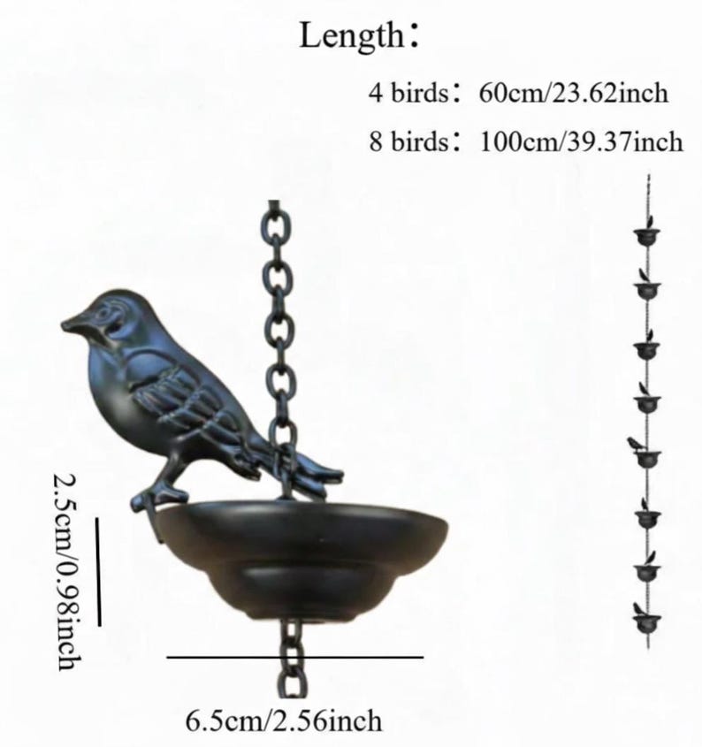Metal Bird Rain Chain Decorative Hanging Outdoor Garden Chain