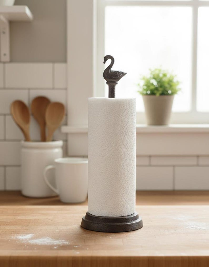 Cast Iron Duck Paper Towel Holder Rustic Farmhouse Kitchen Roll Stand