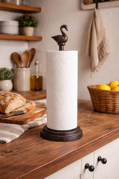 Cast Iron Duck Paper Towel Holder Rustic Farmhouse Kitchen Roll Stand