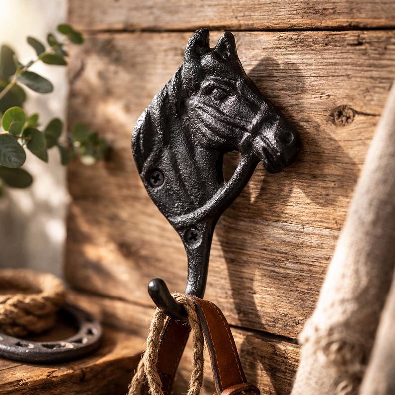 Cast Iron Horse Head Wall Hook – Rustic Equestrian Coat & Towel Hook