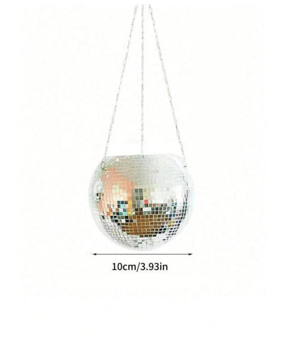 Disco Ball Hanging Planter Mirror Mosaic with Gold Rim Boho Decor