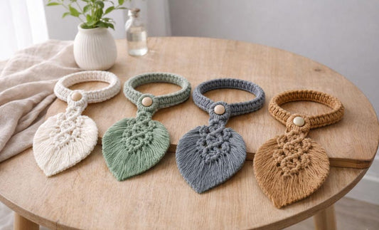 Set of 2 Macrame Leaf Curtain Tie Backs Boho Handmade Drapery Holdbacks