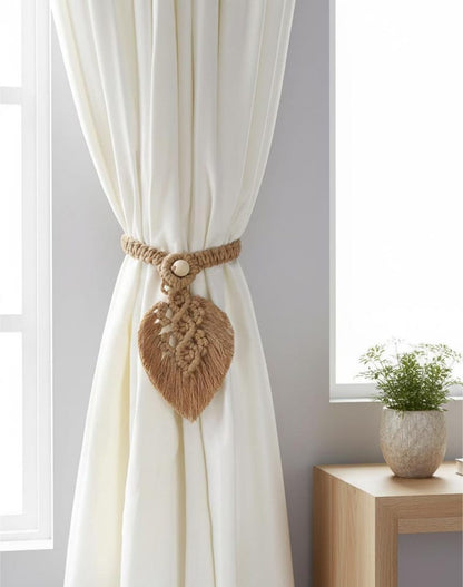 Set of 2 Macrame Leaf Curtain Tie Backs Boho Handmade Drapery Holdbacks