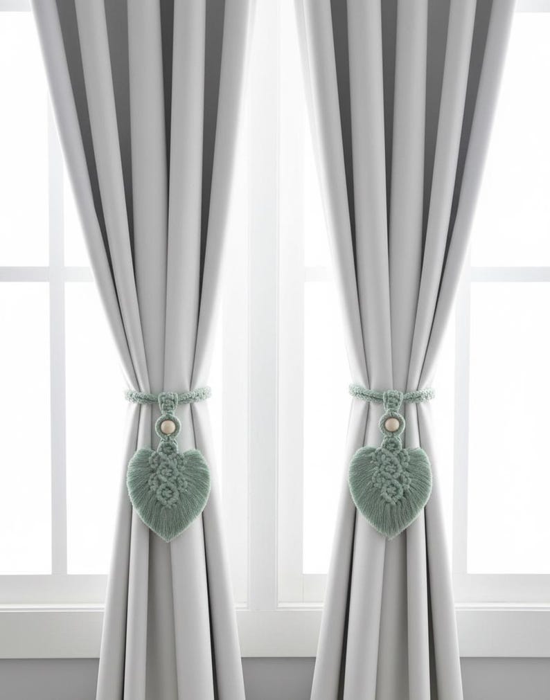 Set of 2 Macrame Leaf Curtain Tie Backs Boho Handmade Drapery Holdbacks