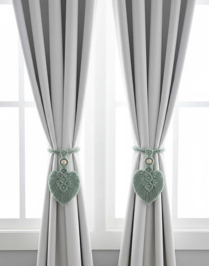 Set of 2 Macrame Leaf Curtain Tie Backs Boho Handmade Drapery Holdbacks