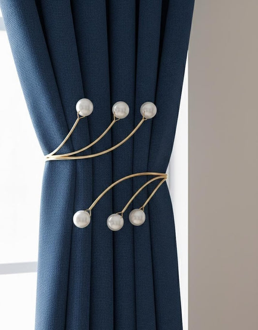 2Pcs Gold Metal Pearl Curtain Tieback Modern Elegant Drapery Holder
