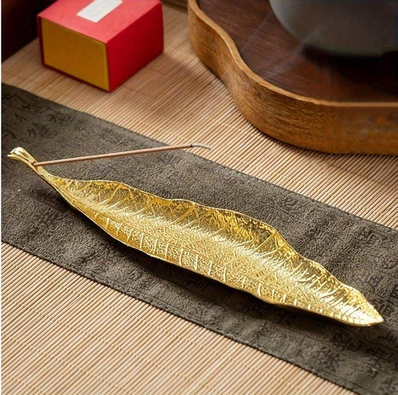 Leaf Incense Holder Decorative Metal Tray Gold Bronze Copper Zen Decor